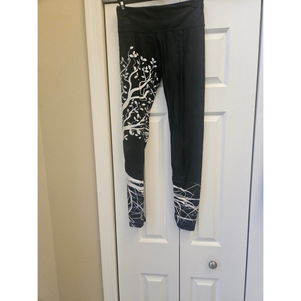 Noli Yoga Leggings Womens Small Black White Tree Graphic Print Activewear USA